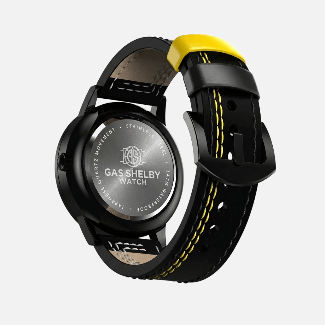 Correa de Cuero Negro/Amarillo (Ajustable) - GasShelby™